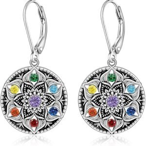 Mandala Chakra Earrings for Women Sterling Silver Yoga Lotus Flower